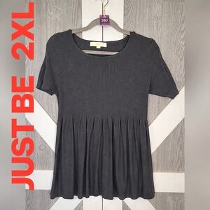 NWT-Never Worn JUST BE Plus SZ 2XL hilo ribbed lightweight shirt sleeve Top Gray